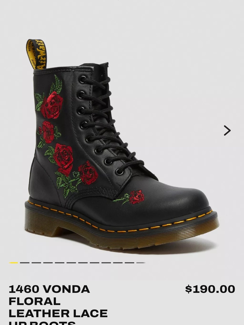 Dr. Martens Black Leather Lace-Up Boots with Red Rose Embroidery 🔥brand new 🔥 - Picture 10 of 10